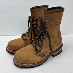 AdTec Tan Brown Leather Women’s Lace-up Work Boots 9” Logger Rugged Size 7.5